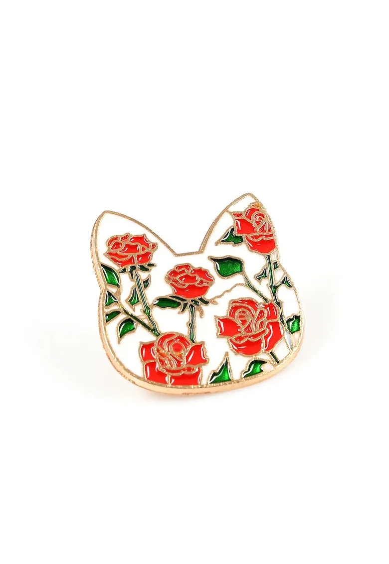 Broșa  cu trandafiri roșii emailați, alb, 3x3cm
