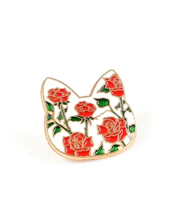 Broșa  cu trandafiri roșii emailați, alb, 3x3cm