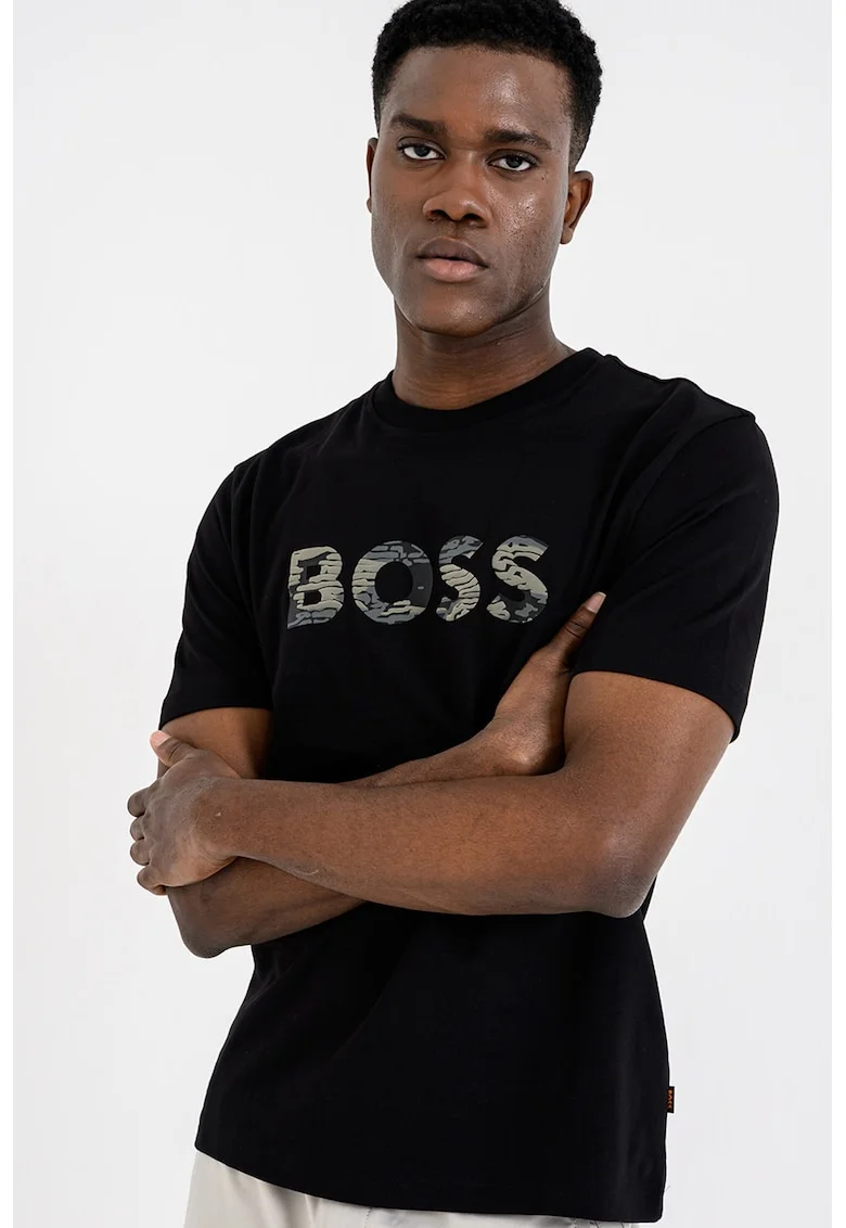 Tricou de bumbac cu imprimeu logo, Negru/Kaki