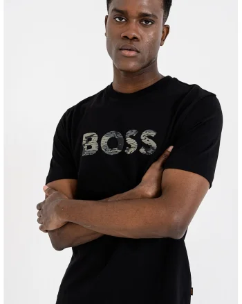 Tricou de bumbac cu imprimeu logo, Negru/Kaki