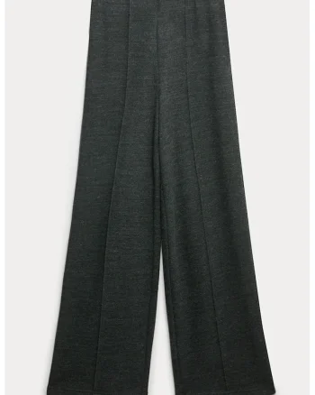 Pantaloni cu croiala ampla si talie inalta, Kaki inchis