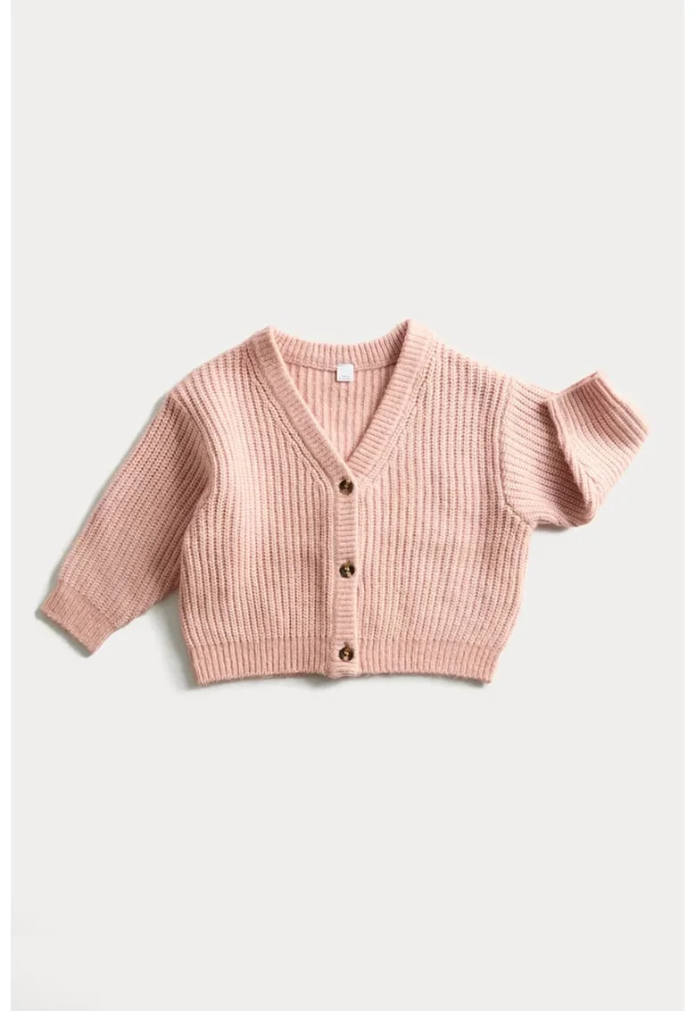 Cardigan tricotat cu decolteu in V, Piersica