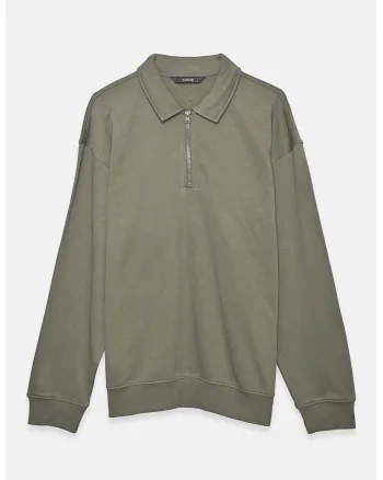 Bluza de trening polo cu croiala lejera, Gri cenusiu