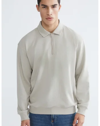 Bluza de trening polo cu croiala lejera, Gri deschis