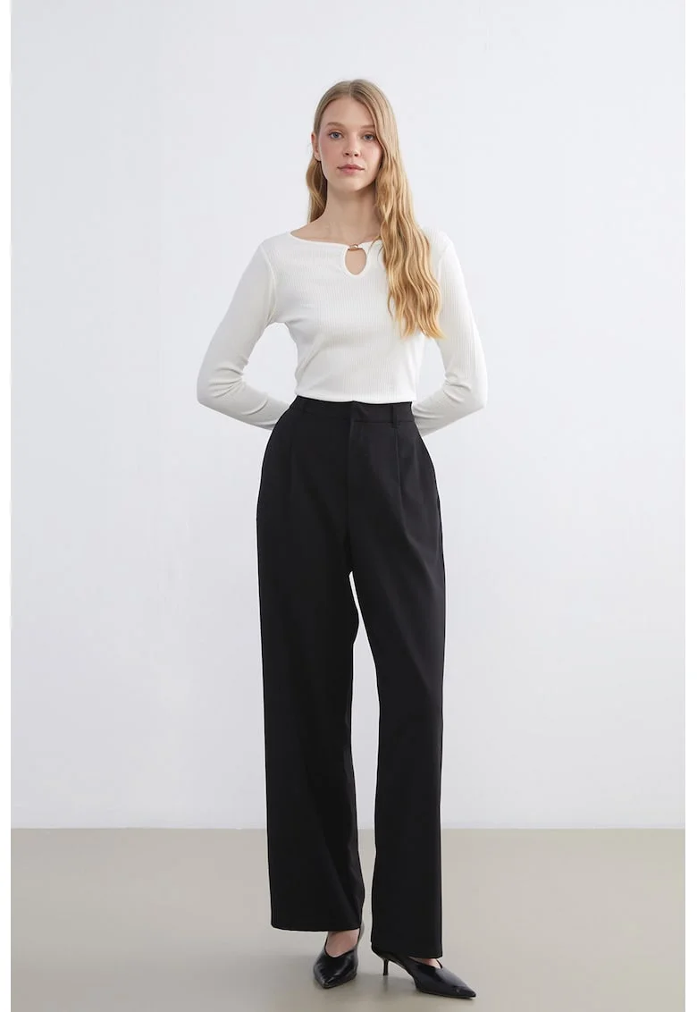 Bluza slim fit cu decupaj, Alb
