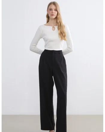 Bluza slim fit cu decupaj, Alb