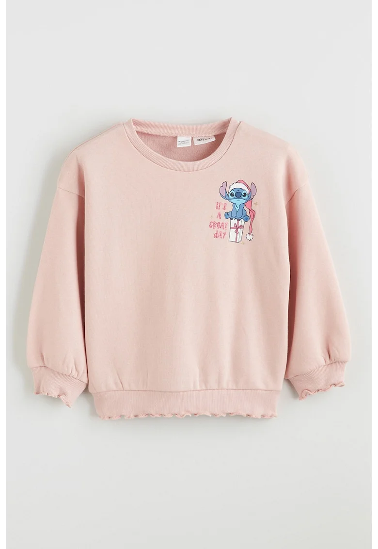 Bluza de trening cu croiala lejera si imprimeu desene animate, Albastru/Roz pal