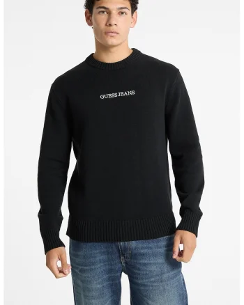 Pulover de bumbac cu broderie logo, Negru