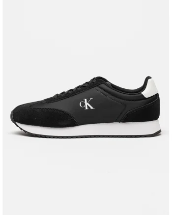 Pantofi sport low-cut Retro Runner cu garnituri de piele intoarsa, Alb/Negru