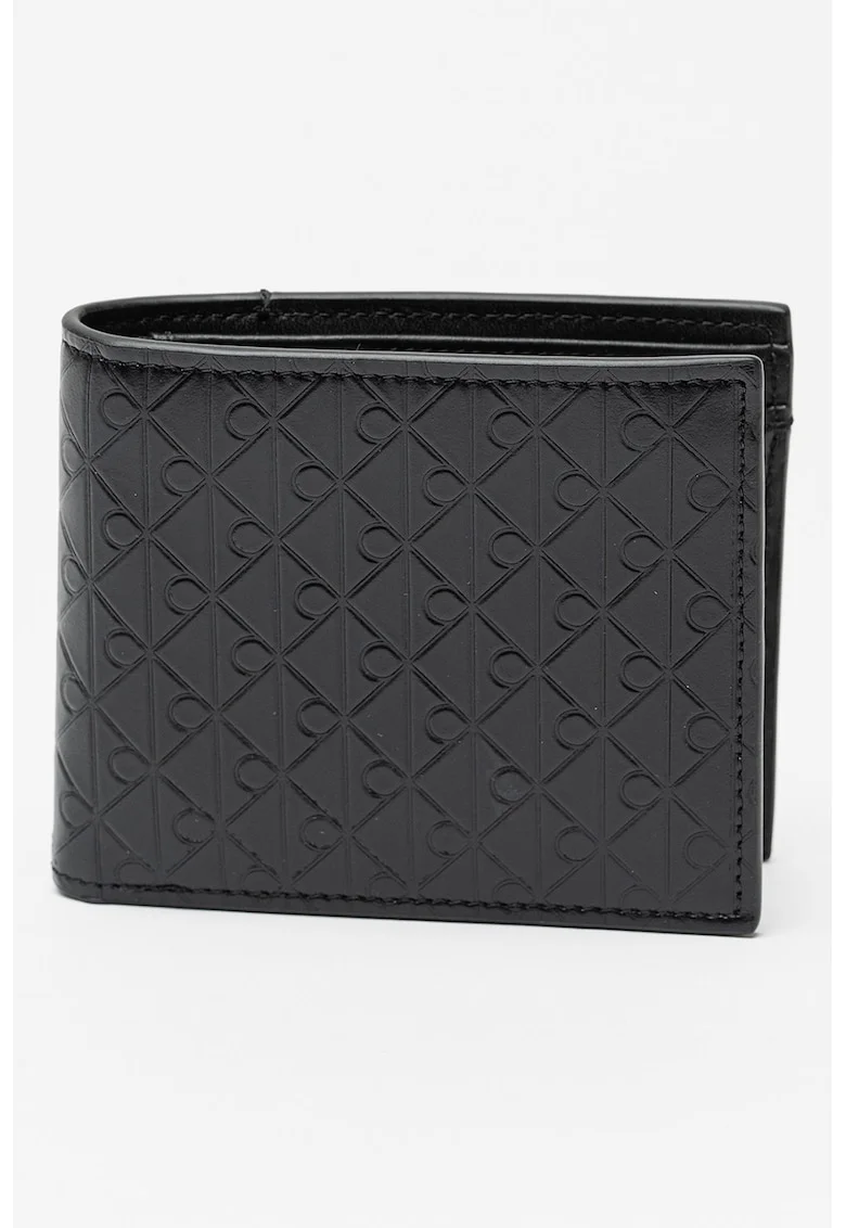 Portofel pliabil de piele cu aspect texturat, Negru