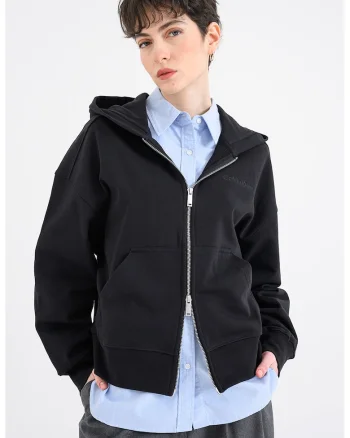 Hanorac lejer cu model uni si fermoar, Negru