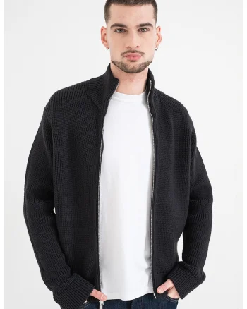 Cardigan din amestec de lana cu fermoar, Negru