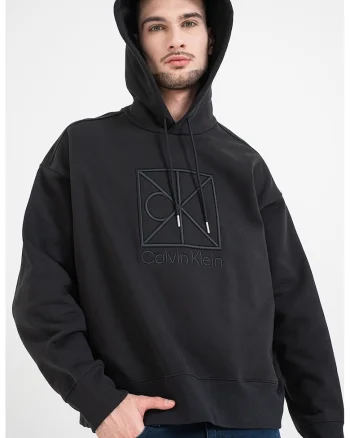 Hanorac din bumbac cu broderie logo, Negru