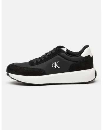 Pantofi sport din piele cu garnituri din material textil, Alb/Negru