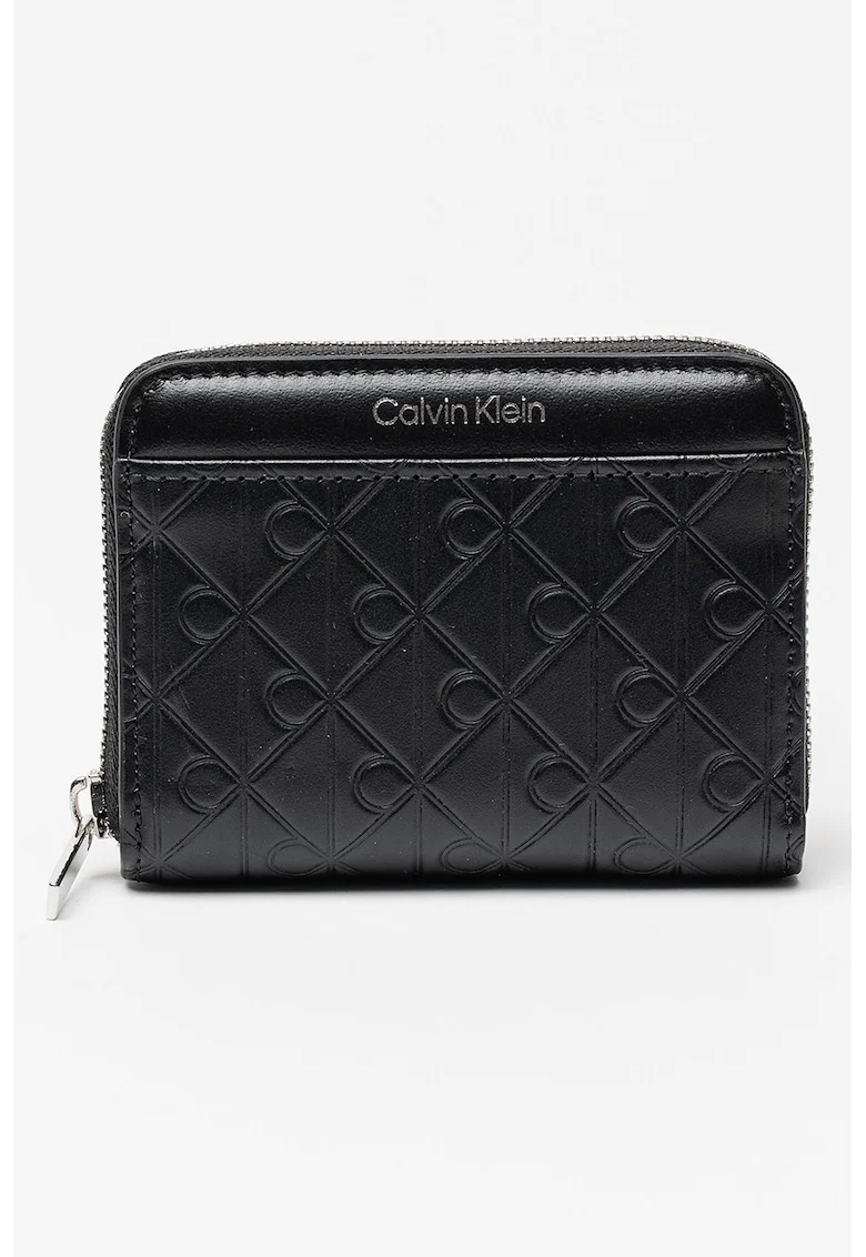 Portofel cu fermoar Emossed Medium, Negru