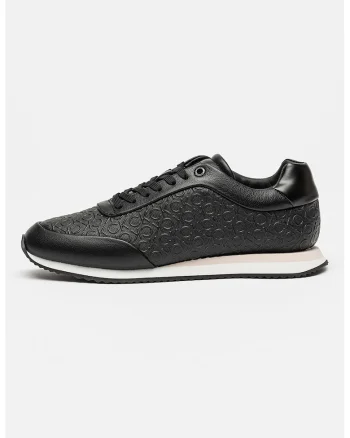 Pantofi sport din piele ecologica cu model monograma, Negru