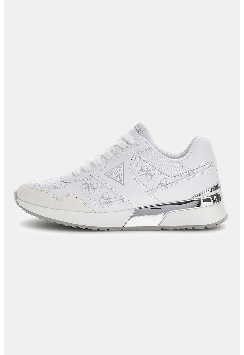 Pantofi sport din piele ecologica cu detalii cu model monograma, Alb/Argintiu