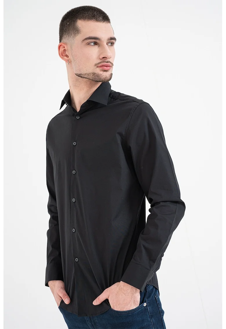 Camasa regular fit cu model uni, Negru