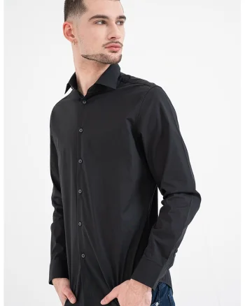 Camasa regular fit cu model uni, Negru