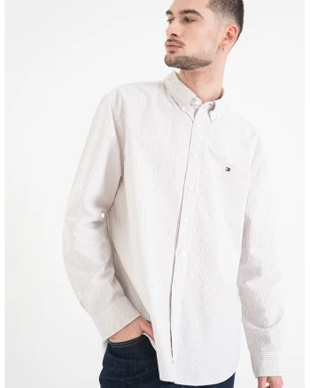 Camasa Oxford regular fit cu model in dungi, Alb murdar/Bej deschis