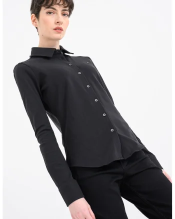 Camasa slim fit din material pique cu logo discret, Negru