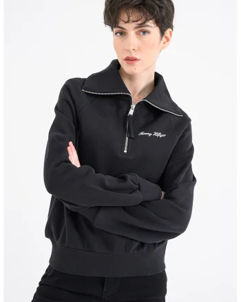 Bluza de trening cu decolteu cu fermoar scurt, Negru