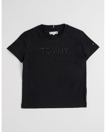 Tricou cu decolteu la baza gatului si broderie logo, Negru