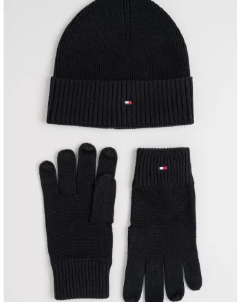 Set de manusi si caciula din amestec de casmir Flag, Negru
