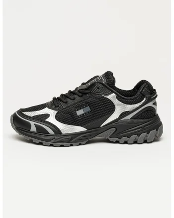 Pantofi sport din plasa cu aspect masiv si detalii cauciucate Outdoor, Negru/Argintiu