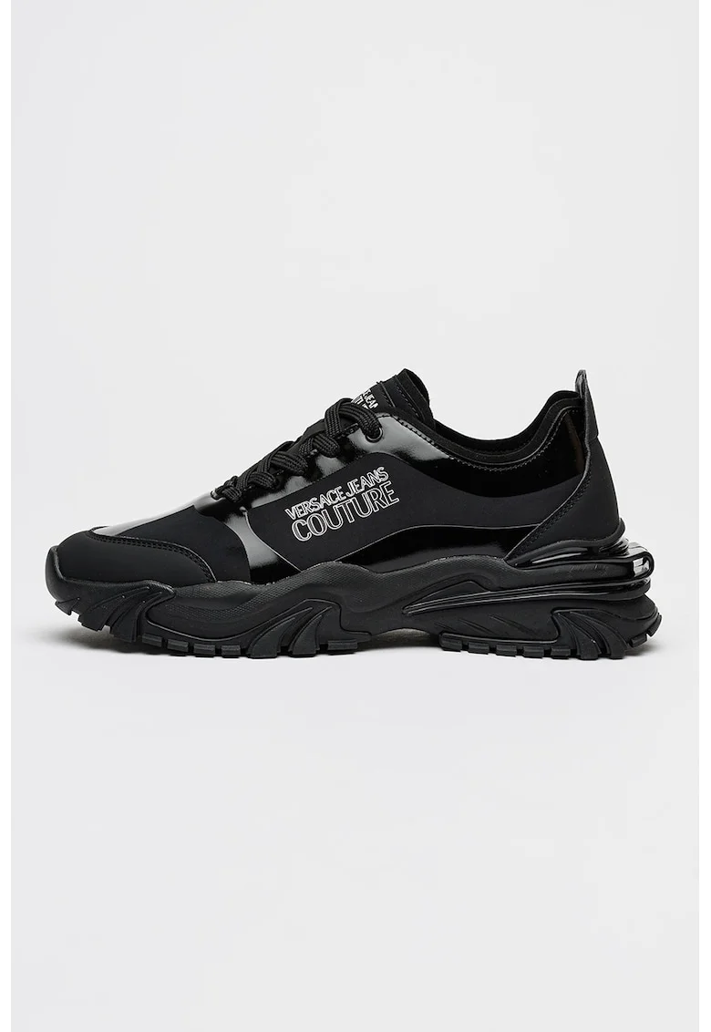 Pantofi sport din piele ecologica si material textil cu imprimeu logo lateral, Negru