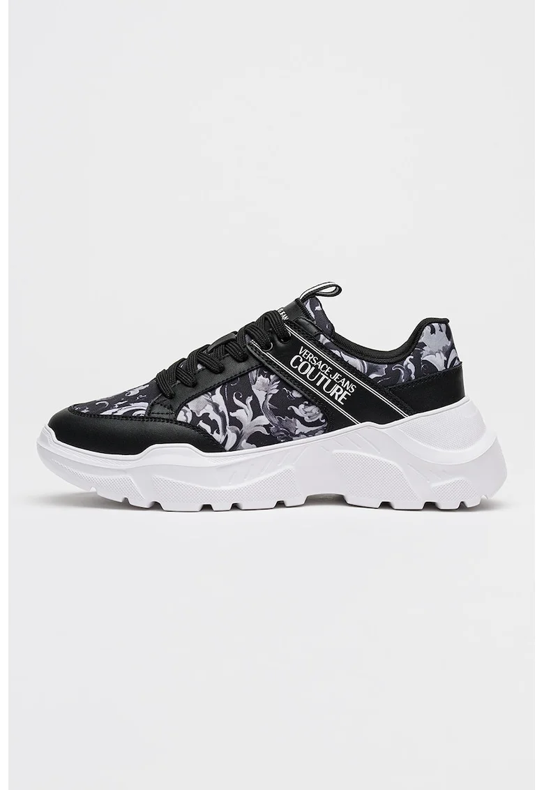 Pantofi sport cu model logo, Negru/Gri deschis