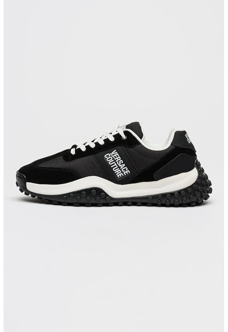 Pantofi sport din piele intoarsa si material textil cu aplicatie logo, Negru