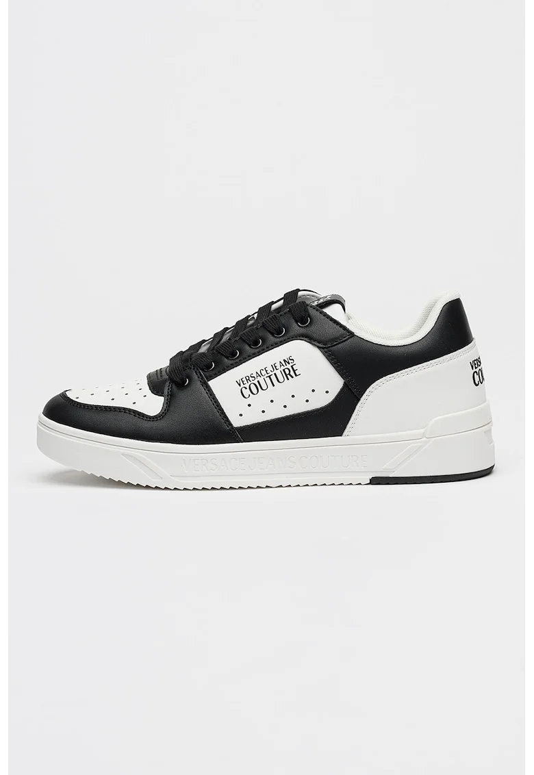 Pantofi sport din piele cu garnituri din piele ecologica, Negru/Alb optic