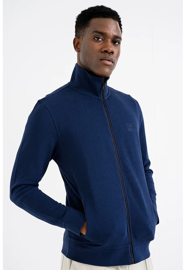 Bluza de trening cu fermoar si aplicatie logo discreta Zestart, Albastru indigo