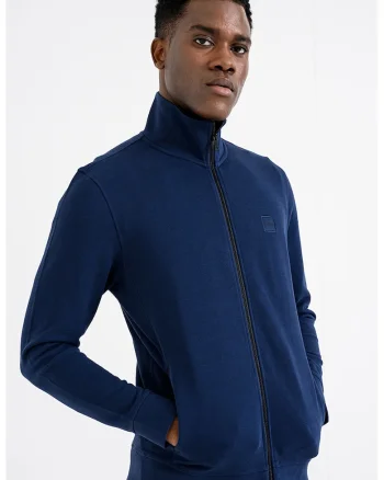 Bluza de trening cu fermoar si aplicatie logo discreta Zestart, Albastru indigo