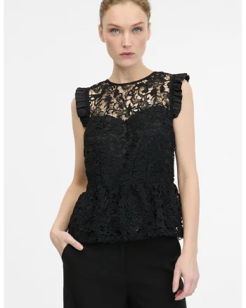 Bluza fara maneci cu broderie, Negru