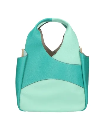 Geanta de piele cu bareta de umar si doua nuante, Verde aquamarin/Verde menta