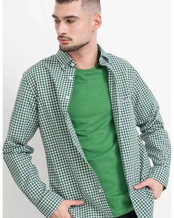 Camasa din bumbac Gingham, Alb/Verde inchis