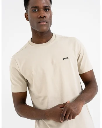 Tricou cu logo discret si decolteu la baza gatului, Bej