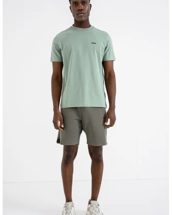 Tricou cu logo discret si decolteu la baza gatului, Verde feriga