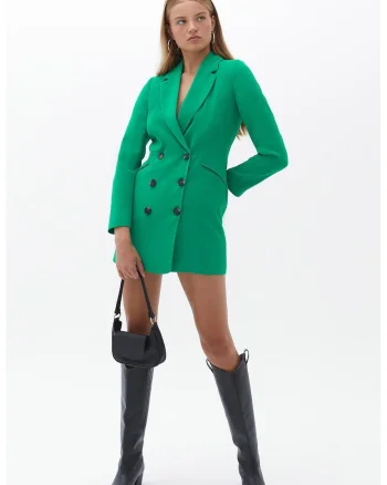 Rochie-sacou cu doua randuri de nasturi, Verde aquamarin