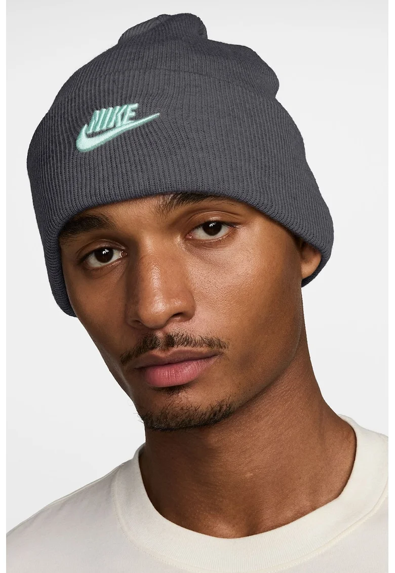 Caciula unisex cu logo brodat Peak, Gri inchis