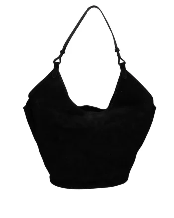 Geanta hobo de piele intoarsa Lisabona, Negru