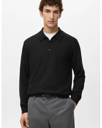 Pulover polo de lana merinos, Negru