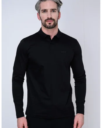 Bluza polo cu logo brodat pe piept, Negru