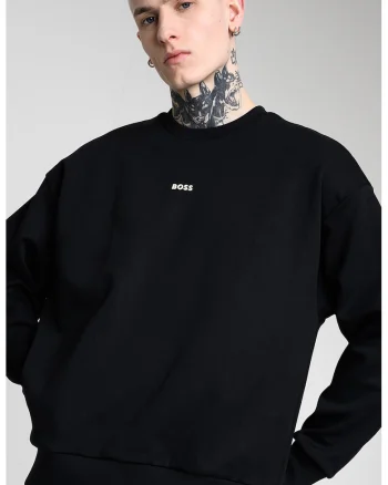 Bluza de trening cu decolteu la baza gatului si detaliu logo, Alb/Negru