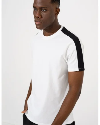 Tricou de bumbac cu banda logo, Alb/Negru