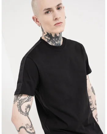 Tricou de bumbac cu banda logo, Negru