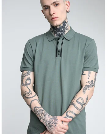Tricou polo din amestec de bumbac cu detalii logo, Negru/Verde aquamarin