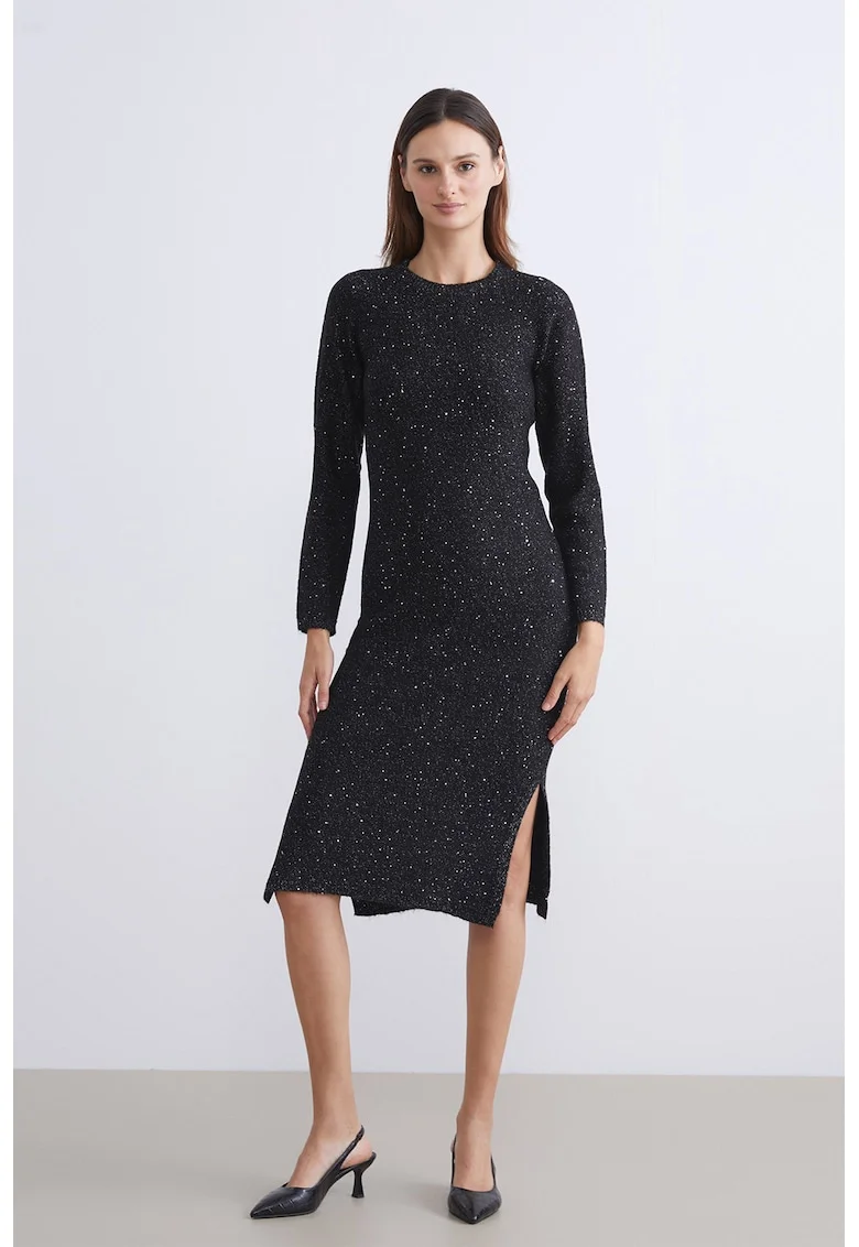 Rochie cu paiete si maneci lungi, Negru